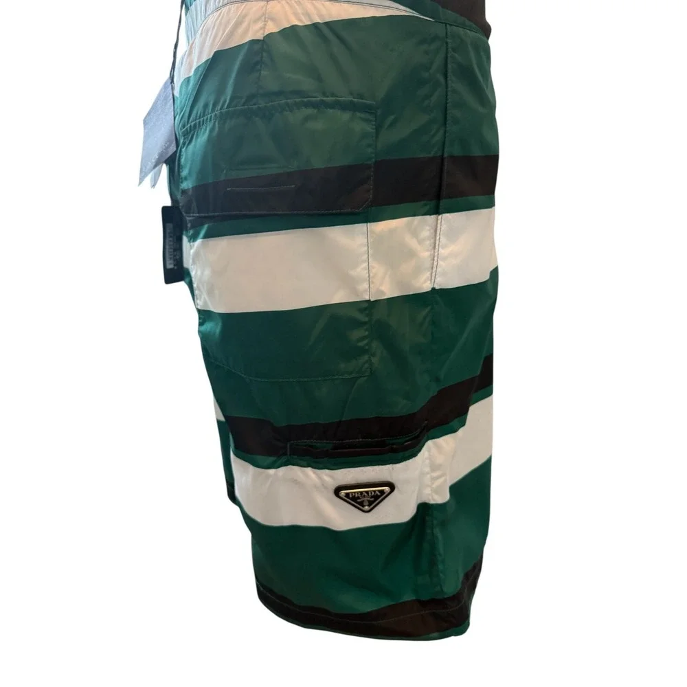 PRADA UB334 Men's Strip‎ Boxer Baiadera Nylon Green Swim Suit Sz. 46- 32